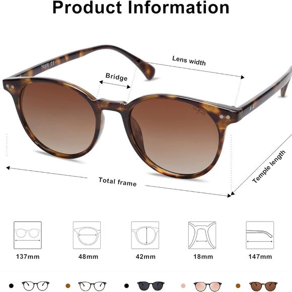 Small Round Classic Polarized Sunglasses for Women Men Vintage Style UV400 Lens - Picture 5 of 6